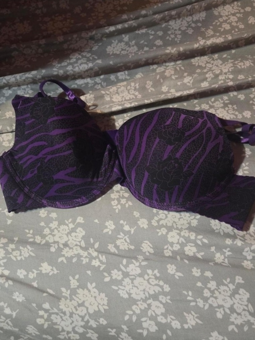 Purple Floral & Zebra Print Underwire Bra - Women's Intimates